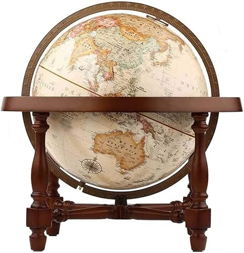 HRTC globus Klassische Vintage Große Weltkugel mit Antik-Schattierung und Holzsockel Durchmesser Vintage Art Terrain Politischer Globus 12 (30cm) Praktisches Lehrbuch
