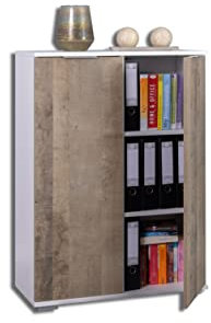 mutatio Kommode Büroschränke Ordnerschränke Schränke 80,2 cm x 109,5 cm x 35 cm Aufbewahrungsschrank Holz Büro Möbel Weiß/Oak Sand Grange Büromöbel Kombinierbar Allzweckschrank