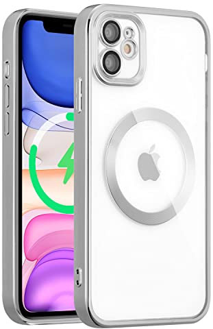 QLTYPRI Magnetic Clear Case for iPhone 11 Compatible with MagSafe Wireless Charging, Electroplated Edge Soft Slim Transparent TPU Bumper Shockproof Phone Case Cover for iPhone 11 6.1 inch – Silver