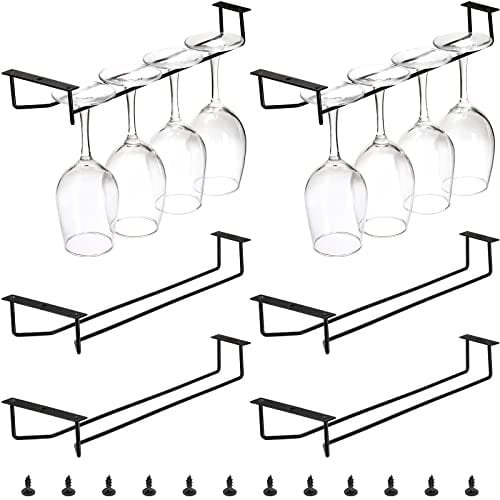 Dicunoy 6 Pack Black Wine Glass Rack, 12 Inch Under Cabinet Stemware Holder, Wall Mounted Iron Wine Glass Hanging Holder for Shelf, Kitchen, Bar, Wine Cellar Storage, Organizer, Display
