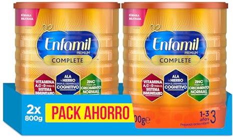 Enfamil Premium Complete 3 Pack Mensual - Preparado Lácteo Infantil de Crecimiento para Lactantes Niños de 1 a 3 Años, 800 gr - Pack de 2 Latas