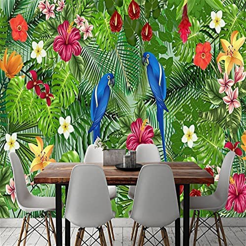 Stickers Muraux 3D Décalcomanies Forêt Tropicale Tropicale Plantes Tropicales Fleurs Fond Chambre Autocollant Mural Décalcomanie Décor À La Maison Art Mural Papier P 250 (largeur) x 175 (hauteur) cm