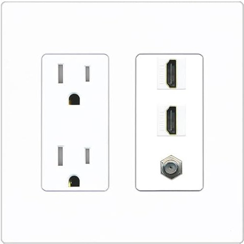 Coax 2 - Piastra da parete HDMI, senza viti, colore: Bianco