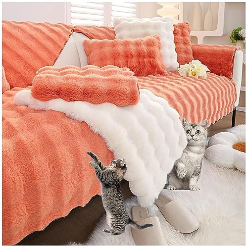 NNSMUN Sofabezug Ecksofa 1 2 3 4 Sitzer Kaninchen Plüsch Couch/Sofa Bezüge, Ecksofa Sofa überzug Pets Dog Couch überzug Anti-rutsch Sofaschutz, Ultra Weicher Sofaschoner (Orange,45x45cm)