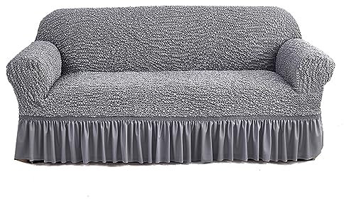 CANYUE Sofabezug, einfach anzubringen, universal, hochdehnbar, strapazierfähig, Möbelschutz mit Rock, Landhausstil (dunkelgrau, Quad 235–300 cm)