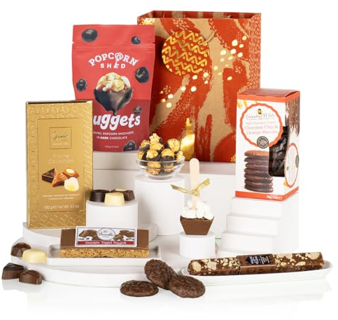Virginia Hayward - Easter Chocoholics Gift - Hampers & Gourmet Gifts with Orange Biscuits, Fudge, Loaf Cake, Hot Choco Spoon and Chocolate Bar, Delicious Gifts