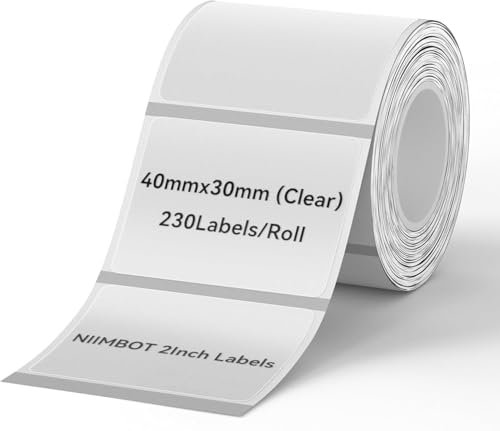 NIIMBOT Thermo Etiketten Selbstklebend, B1/B21/B3S Etikettenband Papier für Schule, Zuhause, Büro, Kleine Unternehmen (Klar-Rechteck-40 x 30mm)