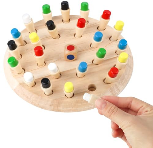 VFANDV Gedächtnis Schach Lernspielzeug, Memory Schach Holz Kinder Match Stick Schach Hölzernes Gedächtnis-Schach für Kinder Frühe Lernerziehung, Verbessert das Gedächtnis und die Farbwahrnehmung