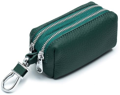 Guolich Portachiavi per Auto, Portamonete a Doppia Cerniera in Pelle, Astucci Portachiavi，Portachiavi con Gancio Mini Portafoglio Multifunzionale, Portachiavi Portatile Verde