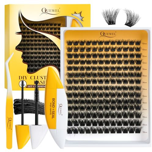 Lash-Extension Kit QUEWEL Cluster Lashes Kit, 168 pcs Individual Eyelashes with Large Capacity 16ml Bond and Seal Lash Glue, with Applicator Easy to Use for Beginners at Home (3D-Mix Kit)