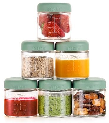 haakaa Babynahrung Aufbewahrung mit Silikondeckel - 6 Stück 6 x 4oz, Premium-Lab-Qualität Borosilikatglas, Kunststofffrei