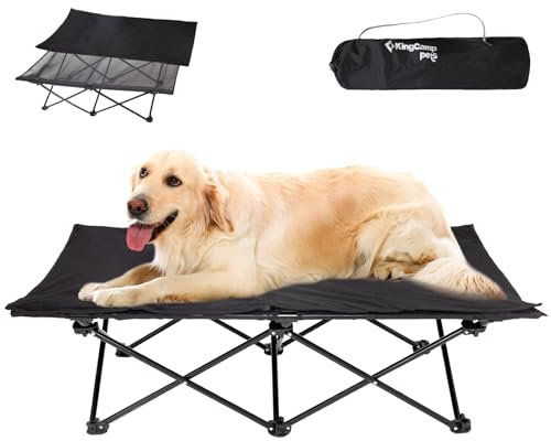 KingCamp Erhöhtes Hundebett Hundeliege Outdoor Haustierbett Haustierliege Atmungsaktivem Mesh & Wildledermatte & Rutschfesten Füßen für Reisen Garten Outdoor Indoor, Schwarz 126 x 66 x 33 cm