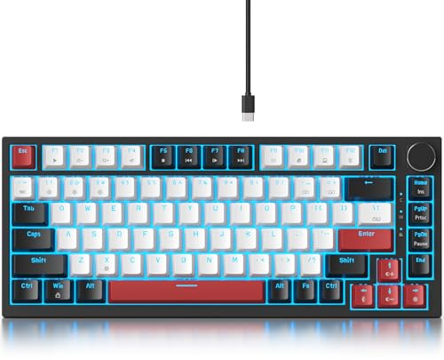 Guffercty kred 75% Percent Mechanical Keyboard with Knob, Gasket Mouted Wired TKL Gaming Keyboard 75 Percent Hot Swappable Programmable for Windows Laptop PC Gamer(82 White)