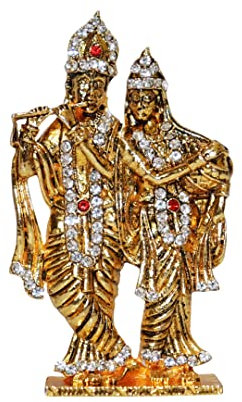 Universal Hub® Radha Krishna Murti Auto-Armaturenbrett Metall-Mini-Statue handgeschnitzte Gott-Skulptur Krishna-Figur Statue Hindu-Tempel Mandir-Dekoration indische Hindu-Göttin indische Geschenke