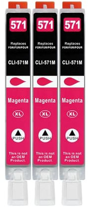 3 XL Druckerpatronen kompatibel zu CLI-571 M Magenta für Canon PIXMA MG5750 MG5751 MG5752 MG5753 MG6850 MG6853 MG7750 MG7753 TS5050 TS5053 TS5055 TS6050 TS6052 TS8050 TS8053 TS9050 TS9055