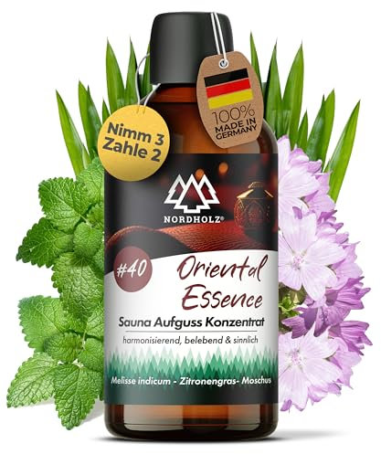 NORDHOLZ® Saunaaufguss [54 Sorten 15ml, 100ml, 250ml] - Sauna Aufgussmittel für intensive & erholsame - Sauna Zubehör (#40 Oriental Essence, 100ml)
