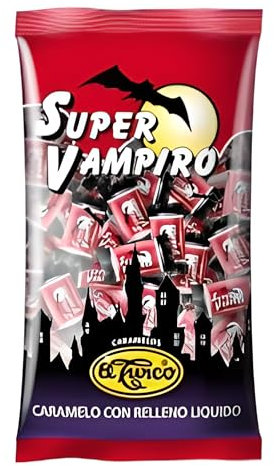 Caramelos Super Vampiro de Fresa (200 unidades) - Caramelo Relleno de Delicioso gel de fresa. Caramelo Duro con Sabor a Fresa Ácida, Sin Gluten BOLSA DE 1,2 KG