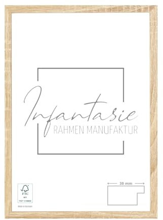 Infantasie 'N°2' Bilderrahmen 60x90 handgefertigt nach Maß | Eiche Sonoma | MDF Holz-Design Collage Rahmen inkl. Kunstglas und Metall Aufhänger (Querformat & Hochformat)