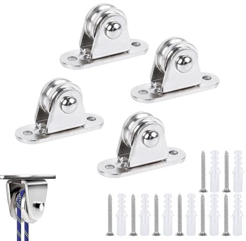 Metall Umlenkrollen, Umlenkrolle mit Duplex-Lager, Seilrolle mit Kugellagern, Stehblock flaschenzug, Stehblock flaschenzug für seile, Mit 8 Schrauben und 8 weißen Kunststoffhülsen (4 Stück)
