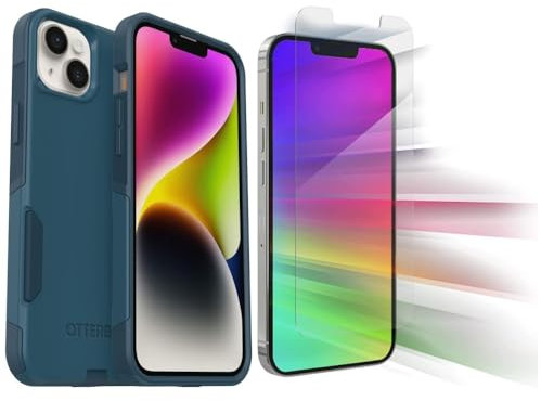 OtterBox iPhone 14 Plus (Only) - Commuter Series Case - Don't Be Blue - with Zagg Glass Elite Clear Screen Protector - Non-Retail Packaging
