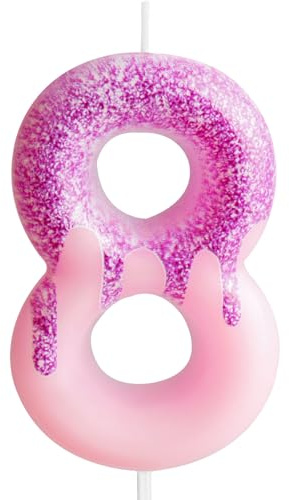 Zi Lan Pink 8th Birthday Candles Purple Pink Number 8 Candle Cake Topper Decorations for Girls Birthday Party Wedding Anniversary Celebration Supplies