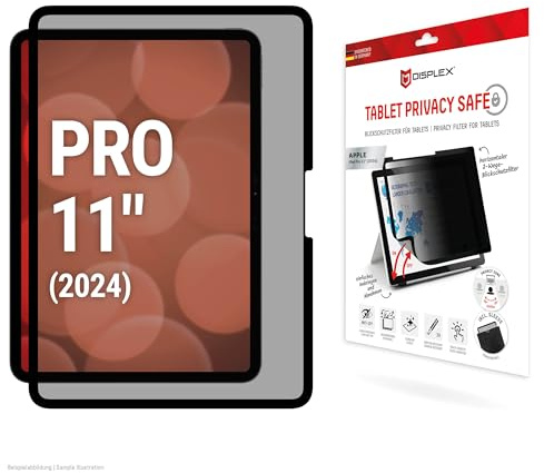 Displex Blickschutzfilter für iPad Pro 11'' (2025/2024), ablösbar | DISPLEX Tablet PrivacySafe, 2-Wege-Blickschutz, Air Adsorption, glänzend, Bluelight-Filter, inkl. Filz-Schutzhülle