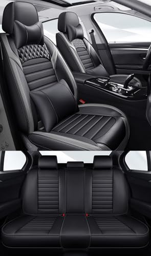 NOBQUA Autositzbezüge Universal Set, Leder Autositzbezug Komplettset, Vordersitze & Rückbank，Universal Fit für die meisten PKW, SUV, Limousinen und LKW