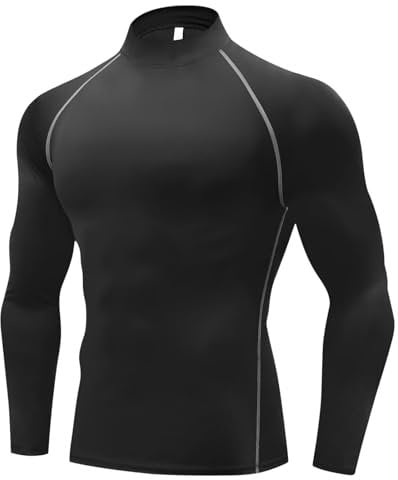 TERODACO Base Layer Mens UPF50+ Breathable Compression Shirt Men Long Sleeve Sweat Wicking Gym Tops for Men Running Sports Cycling Underlayer,Lightweight Stretchy Seamless 3236 Black Grey XL
