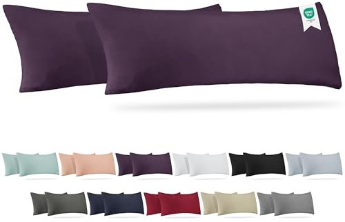 Barbons Seitenschläferkissen Bezug 40x145 2er Set – 165 g/m² Oeko-TEX Zertifiziert Kissenbezug Kopfkissenbezug 100% Jersey Baumwolle Kissenbezüge Kissenhülle mit Reißverschluss (40x145-Aubergine)