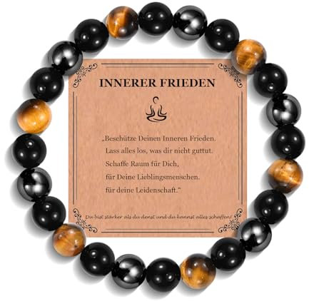 JEWTOP Damen Armband mit 8 mm Perlen, Schutz Armband Tigerauge Schwarzer Obsidian Kraftarmband positive Energie