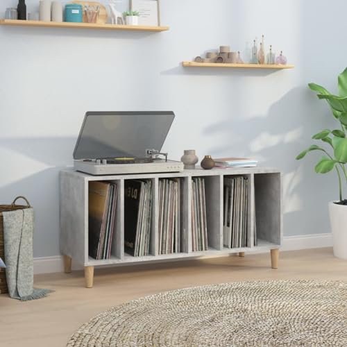 IKAYAA Mueble de Discos de Madera 100x38x48 cm, Tocadiscos de Vinilo Stand, Estanteria CD, Mueble Tocadiscos, Mueble para Discos, Mueble para Vinilos, Gris hormigón