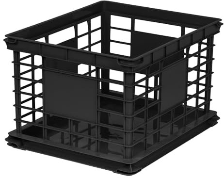 Iris Ohyama, Caja de Almacenamiento de Plástico, Negro, con Cuatro Asas Integradas, Apilable, Duradera, para Vinilos, Suministros de oficina, Toallas y Libros, sin BPA, Caja de Almacenamiento, SC-LL