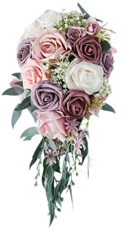 Harilla Romantic Wedding Bouquets for Bride Artificial Roses Bunch Floral Holding Bouquet for Anniversary Home Decor Photography Photo Props,Pink A