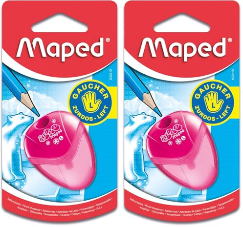 MAPED - Taille-crayon I-GLOO - Taille-crayon pour gaucher avec réservoir transparent - 1 trou - Couleur aléatoire, (Lot de 2)