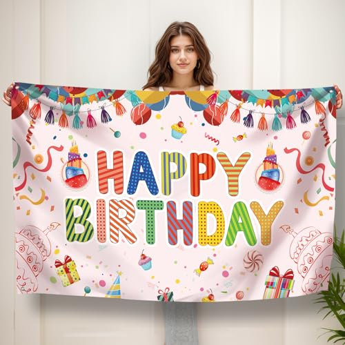 Koliphy Cartel de feliz cumpleaños, decoración de cumpleaños, pancarta de fondo de mano extra grande para fiesta de cumpleaños, cabina de fotos, póster decorativo para niños (rosa claro)