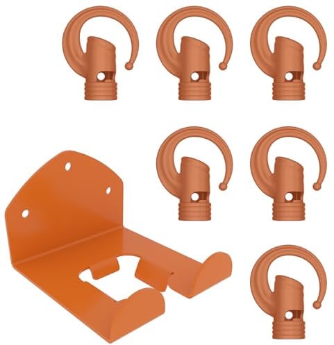 FLEXI RODS 6 Pack Garage Storage Hooks + 1 Pack Trimmer Rack Compatible with Stihl Kombi Attachments, Garden Power Tool Holder Organizer Hangers for Grass Trimmer, Hedge Trimmer, Garage Wall