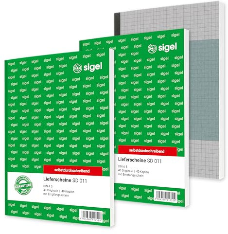 SIGEL T1229 2x Lieferscheinbuch SD011 A5 2x40 Blatt 2er Pack selbstdurchschreibend und gratis Notizbuch kariert A5 200 Seiten