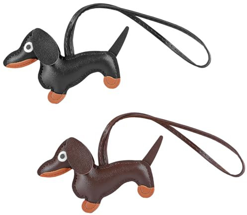 LIURFLNC 2 Stück Dackel Anhänger, Dackel Schlüsselanhänger, Taschenanhänger Welpe Hundetasche Deko, Glücksbringer Taschen Anhänger Dackel Deko Keychain für Frauen Männer Geschenke