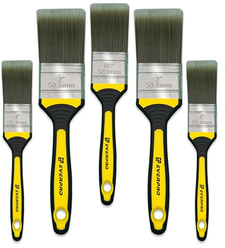 Premium 5 Pcs Wall Paint Brushes Set - Durable & Professional-Grade Painting Brushes for Smooth Finish, Easy to Clean, Perfect for Interior Decoration & Exterior Painting (2 x 2- 1 x 1.5- 2 x 1)