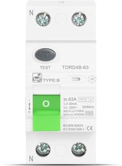 AMEHRU RCD differenziale Tipo B Interruttore differenziale di Corrente residua Verso Terra Evse 2P 4P AC 40a 63a 30ma 100ma 300ma 10KA Guida DIN 230V(2 Pole 30 mA,25A)