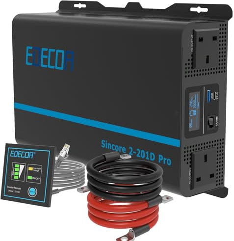 EDECOA 1200W 2000W Pure Sine Wave Power Inverter 2000 Watts DC 12V to 240V AC Car Power Converter 4000W Peak with USB Port Type-C Port, UK Outlets, Remote Controller (12-2000W LED UPDATE)