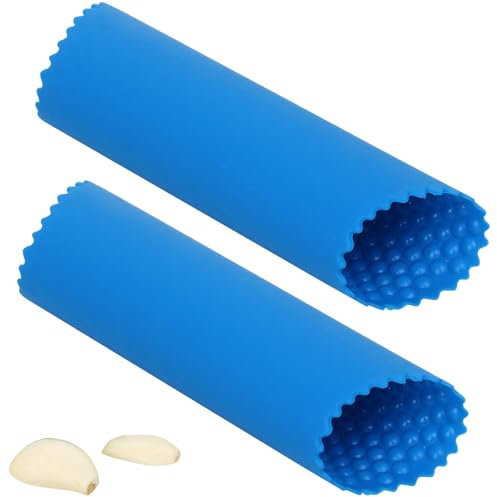 Garlic Press - Silicone Garlic Peeler - Easy Roller Garlic Peeling Tube -Silicone Tool - Peels Garlic Cloves in Seconds Without Smell from Hands - Skin Roller - Colour Blue