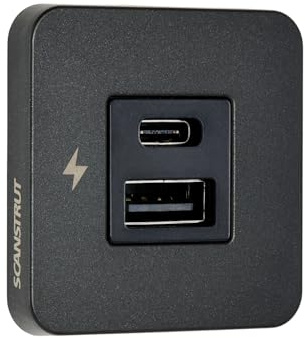 Scanstrut SC-TILE-10 Flush-Mount Dual USB-A & USB-C Charging Socket 10-32V | Up to 36W 12V / 60W 24V | Ultra-Low Profile 40mm Footprint | Black Bezel | Marine Interior USB Charger