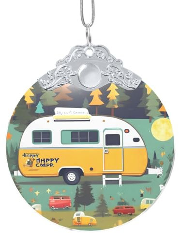 Happy Bus Camper Print Indoor Outdoor Christmas Tree Ornaments Festive Gifts Glass Pendant Metal Souvenir