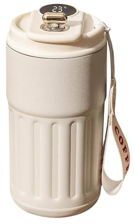 Led Temperature Display Coffee Mug Stainless Steel 450mlStainless Steel Coffee Mug 6h Smart Mug Screen with Lid Keep Cold Warm Travel Mug Cup (白色保温杯, A)