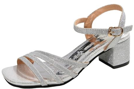 Zapatos casuales para mujer sin cordones de cuero sandalias de playa romanas de moda con tacón bajo y brida de suela plana y punta cuadrada para sandalias de cuña plataforma para corte grande, plata