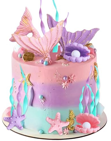 JeVenis Mermaid Tail Cake Topper Under the Sea Cake Decoration Seashell Cake Topper Mermaid Tail Cake Toppers Mermaid Party Supplies