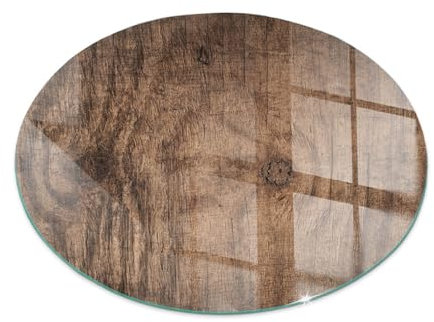 Plaque de Sol de Cheminée en Verre ⌀ 70 cm sous la Cheminée Plaque de Sécurité Protection Thermique Installation Facile Bords Polis Rond Verre Revêtement de Sol - Modèle en Bois Naturel