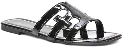 ESSEX GLAM Women's Cut Out Slider Ladies Flat Slip On Holiday Casual Open Toe Strappy Faux Leather Mule Sandals Size 3-8