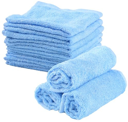 Lanjue Lot de 8 gants de toilette en flanelle de bambou doux réutilisables pour femmes, enfants, adultes, spa, sport, beauté (bleu) 25,4 x 25,4 cm